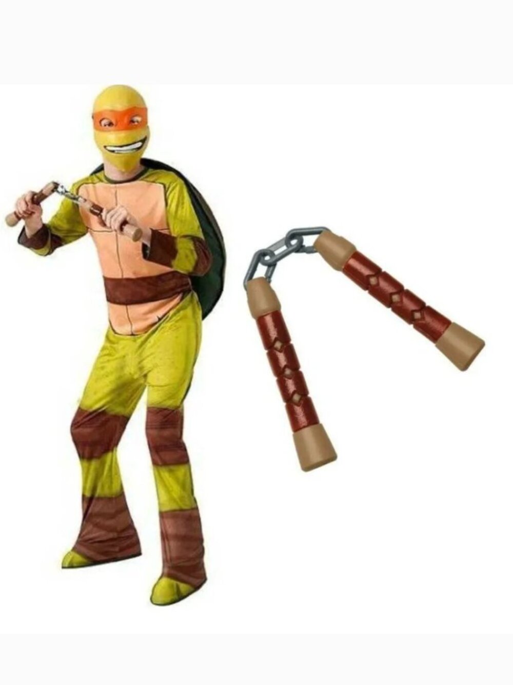 TMNT Michelangelo & Nunchucks Halloween Costume 12/14 Ninja Jumpsuit Mask Shell